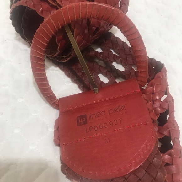 Linea Pelle red leather belt Sz M 3” Braided - Picture 2 of 2